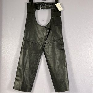 NWT leather world by lucky leather black, motorcycle, chaps size unisex …